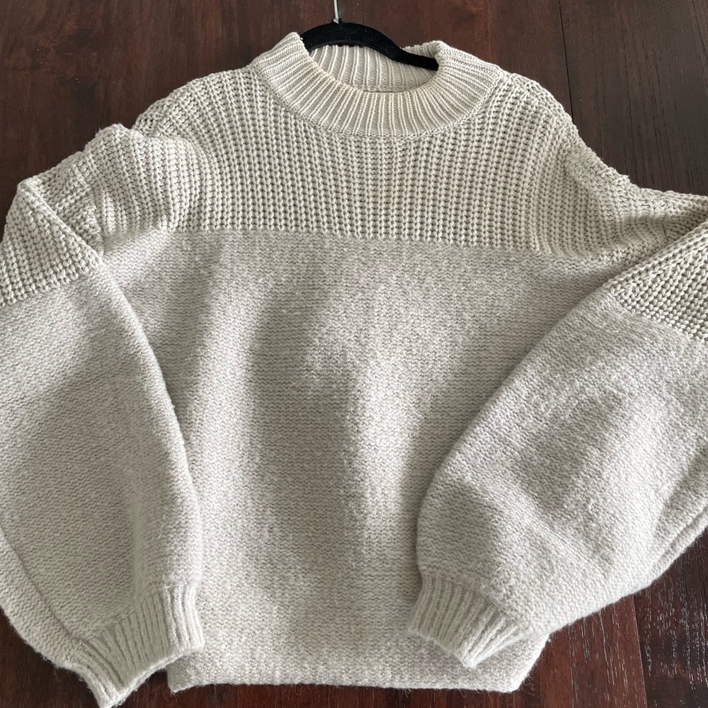 Petal and Pup Grey Balloon Sleeve Sweater